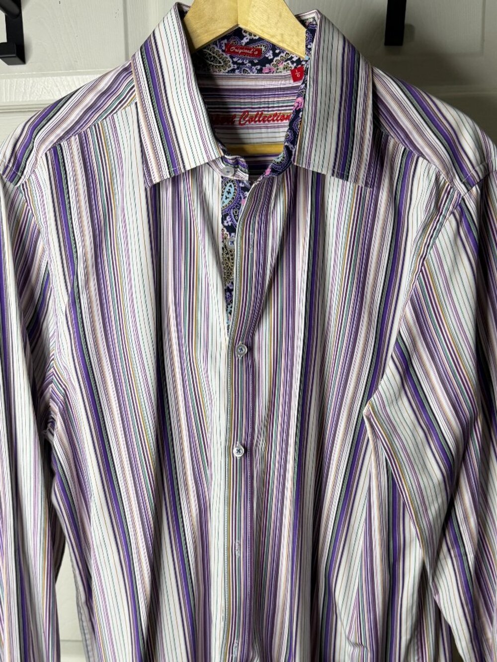 Report Collection Striped Flip Cuff Dress Shirt XL Paisley Contrast